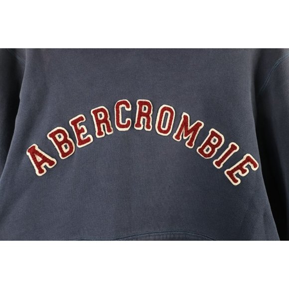Vintage Abercrombie & Fitch Mens Small Faded Spell Out Heavyweight Hoodie Blue - Picture 5 of 11